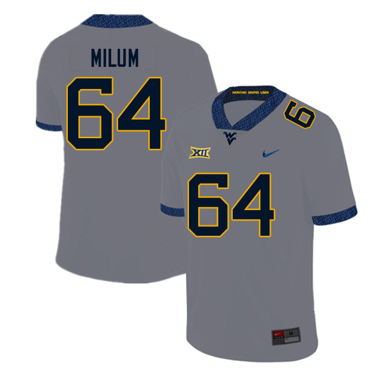 NCAA Men's Wyatt Milum West Virginia Mountaineers Gray #64 Nike Stitched Football College Authentic Jersey KM23H02HO